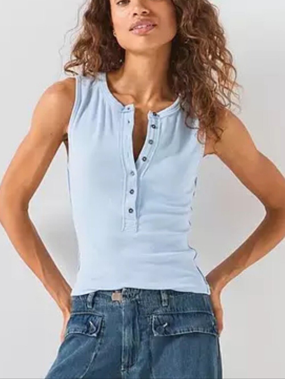 We The Free Light Blue Button-Front Henley Tank